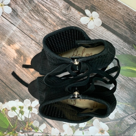 SAM EDELMAN Black Cut Out Perforated Ellery Open Toe Boots Booties size 7 - Picture 3 of 7